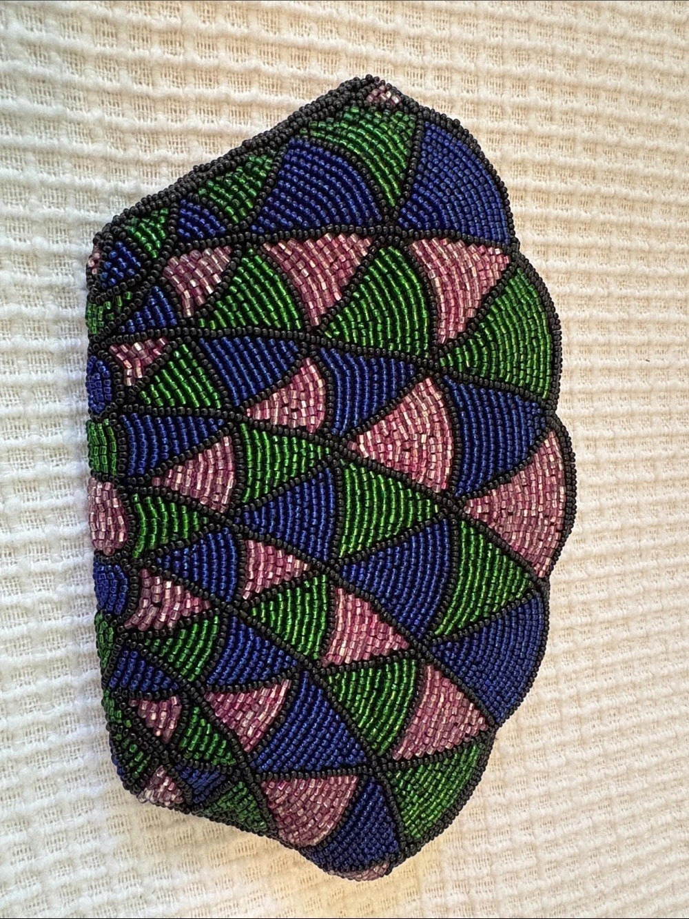 Vintage Neiman Marcus Beaded Geometric Evening Clutch in Deep Blue, Pink, Green